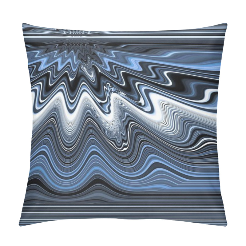 Personality  Shades Of Blue And Grey In Linear Pattern Transformed By Wavy Effect Into Futuristic Shapes And Intricate Designs Pillow Covers