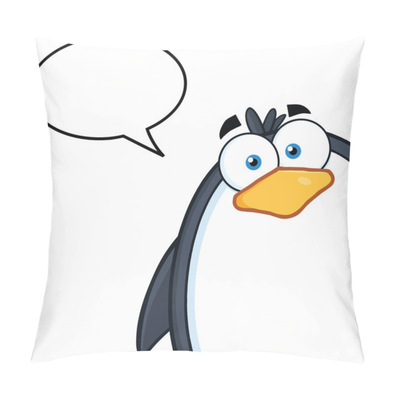 Personality  Cute Penguin Cartoon Character Looking From A Corner With Speech Bubble Pillow Covers