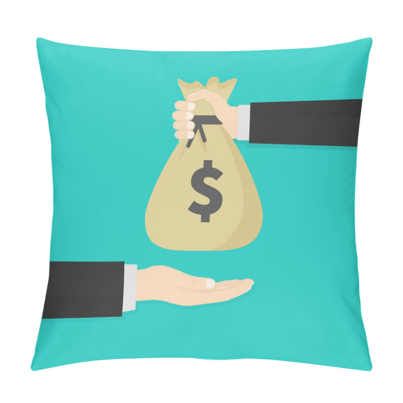 Personality  Human Hand Gives Money Bag To Another Person. Pillow Covers