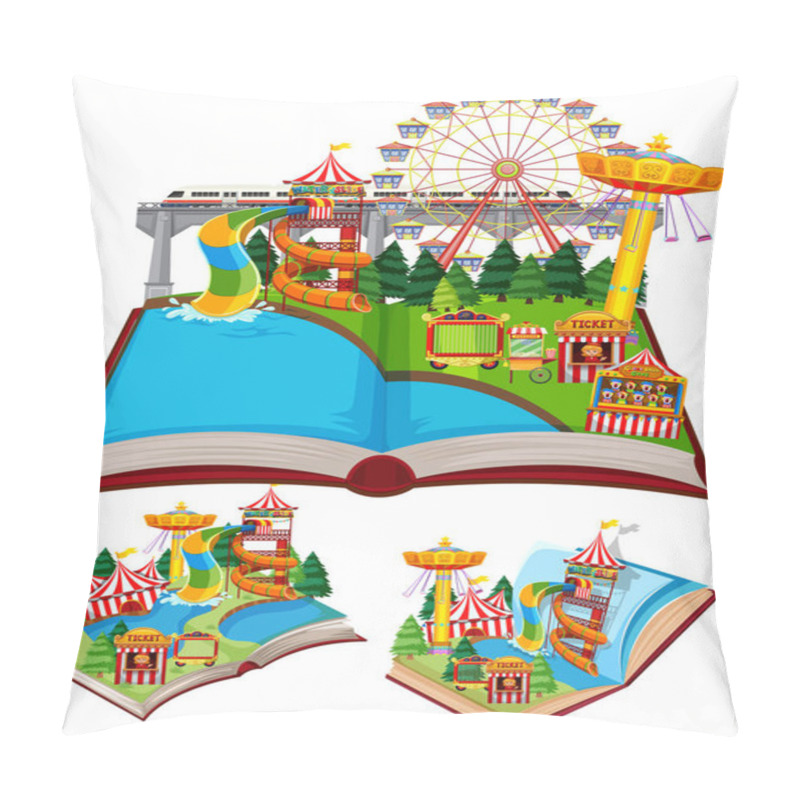 Personality  Set Of Books With Many Rides In The Circus Illustration Pillow Covers