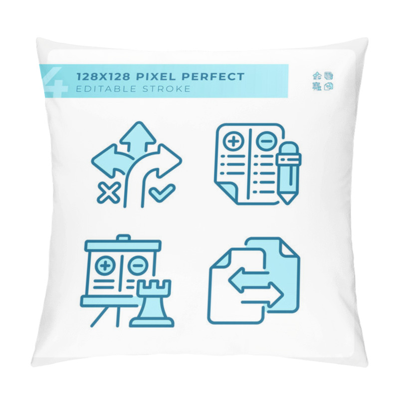 Personality  2D Pixel Perfect Blue Icons Set Representing Comparisons, Editable Thin Linear Illustration. Pillow Covers