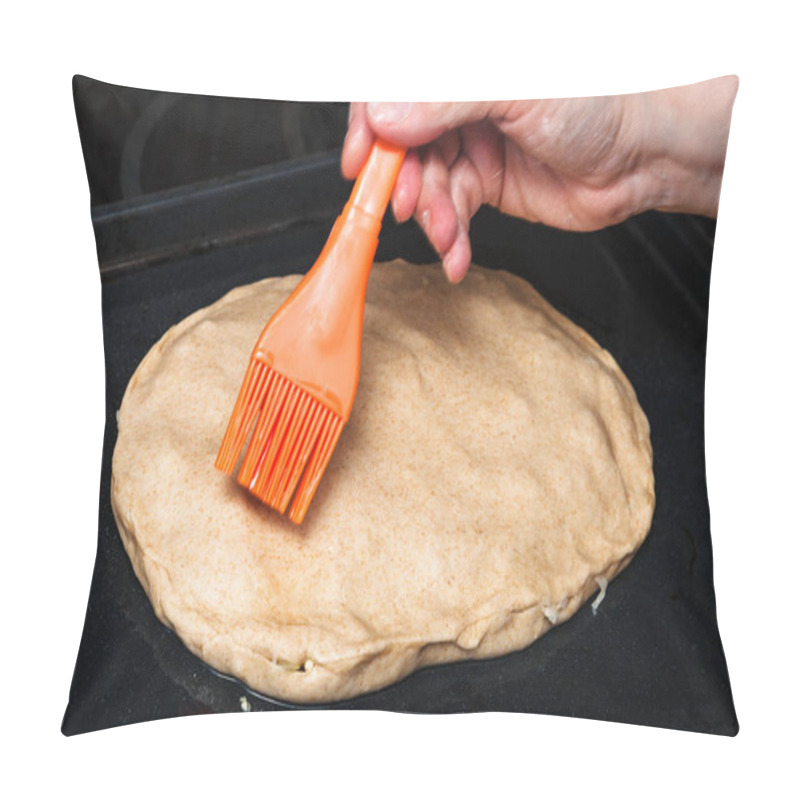 Personality  Cooking Of Pie - Oiling The Crust Of Raw Pie By Silicone Brush Pillow Covers