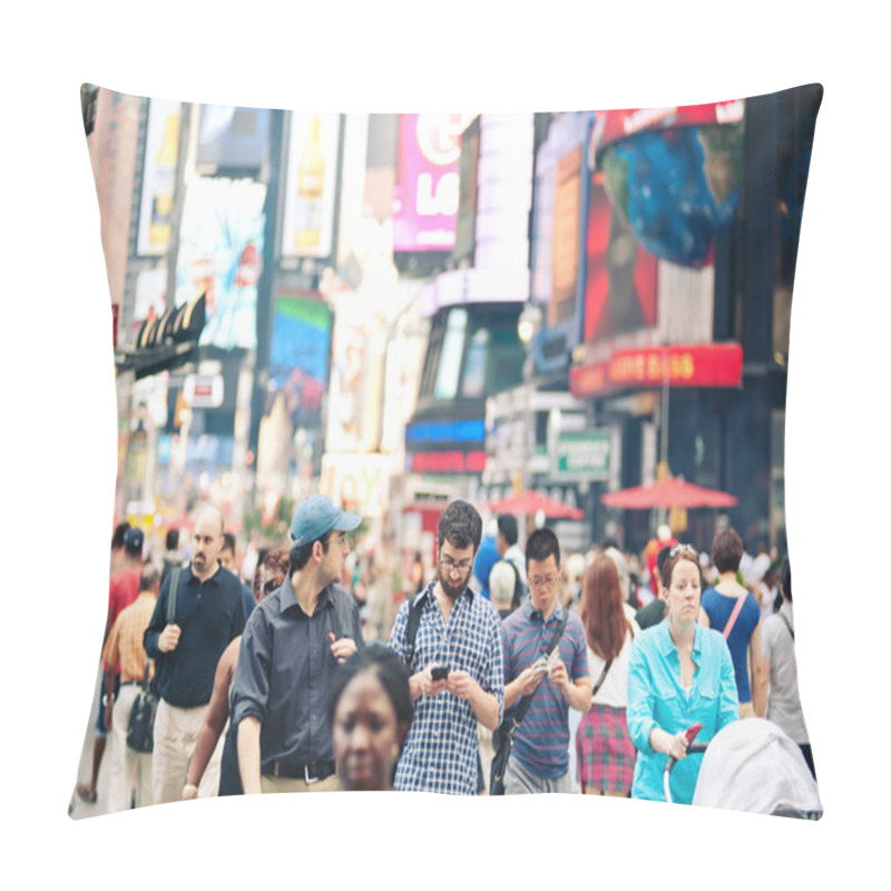 Personality  NEW YORK CITY - JUNE 28: Crossing The Street In Times Square, A Busy Tourist Intersection Of Commerce ADV And A Famous Street Of New York City And US, Seen On June 28, 2012 In New York, NY. Pillow Covers