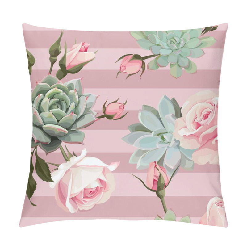 Personality  Succulents And Roses Vector Seamless Pattern Pillow Covers