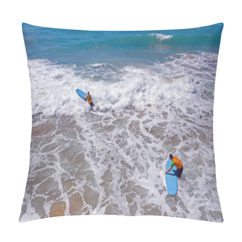 Personality  Vale Figueiras, Portugal - 25th May 2019: Aerial From Surfers Ge Pillow Covers