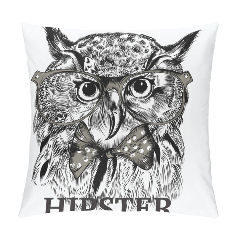 Personality  Fashion Hipster Background With Stylish Animal Owl In Glasses An Pillow Covers