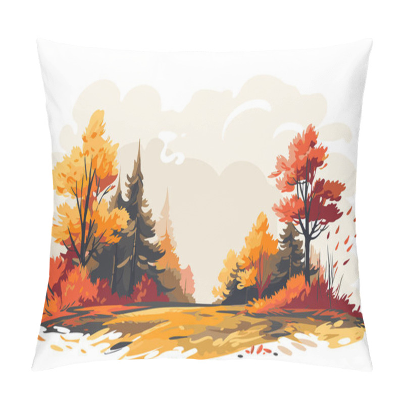 Personality  Autumn Forest Landscape. Fall Season Background. Vector Illustration. Nature Tree Pillow Covers