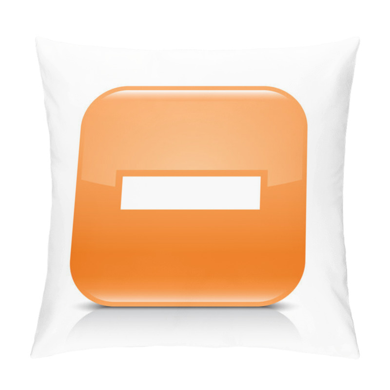 Personality  Orange Glossy Web Button With Minus Sign. Rounded Square Shape Icon With Shadow And Reflection On White Background. This Vector Illustration Created And Saved In 8 Eps Pillow Covers