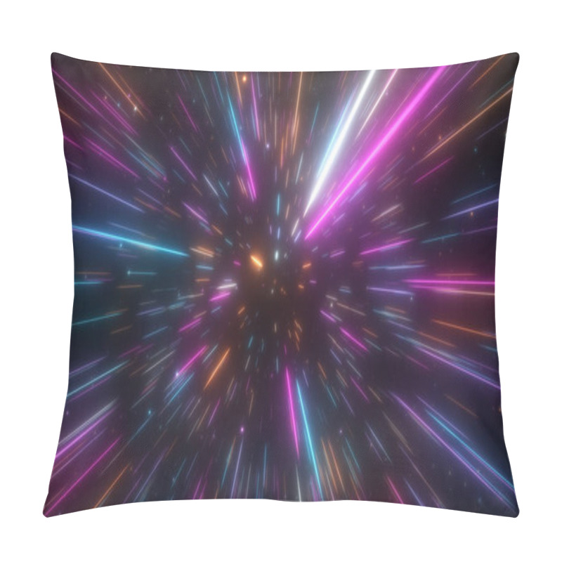 Personality  Cosmic Hyperspace Background. Speed Of Light, Neon Glowing Abstract Rays And Stars In Motion. Moving Through Stars. 3d Illustration Pillow Covers