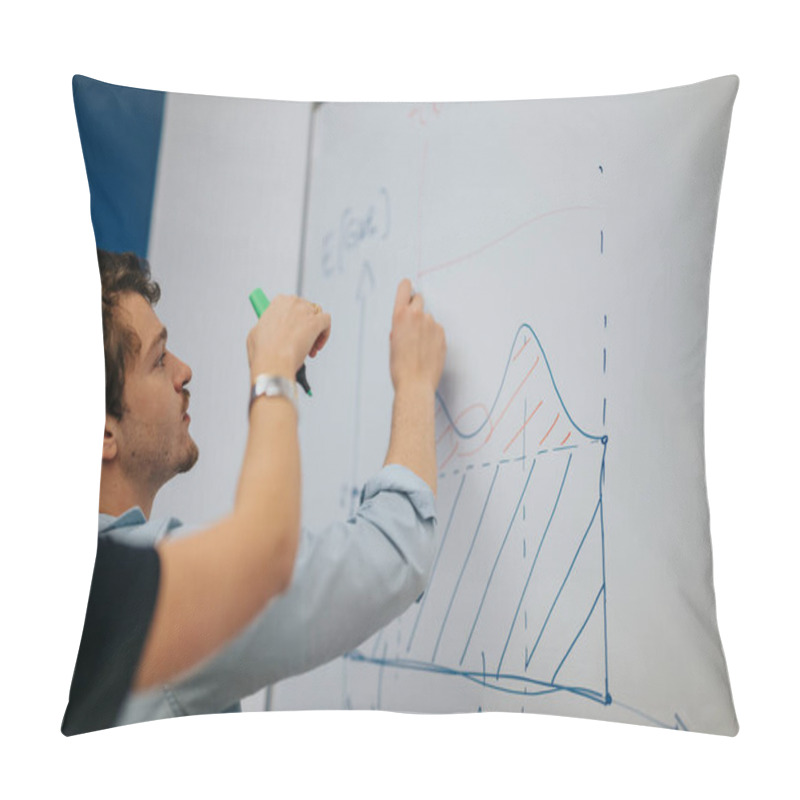 Personality  A Student Passionately Explains A Complex Graph On A Classroom Whiteboard, Showcasing Learning And Education In An Academic Environment. Pillow Covers