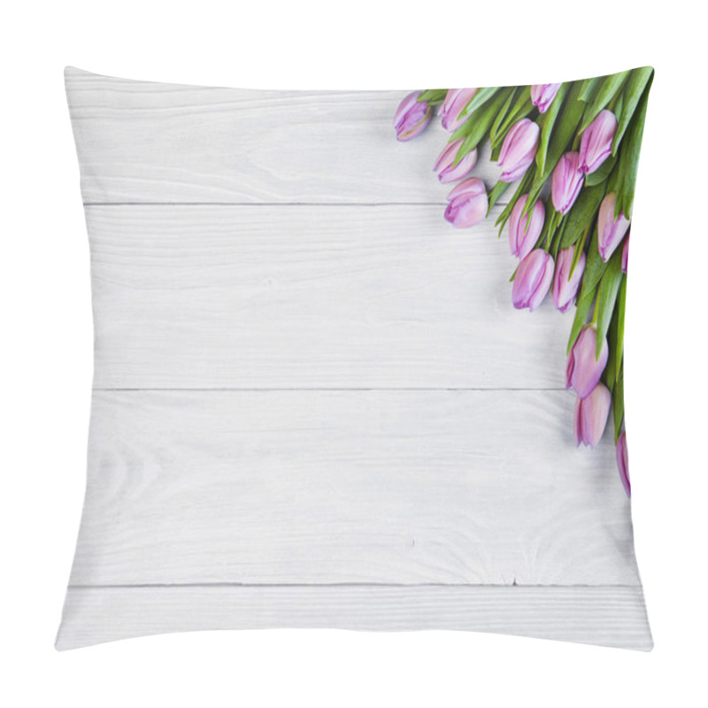 Personality  Pink Tulips Over Wooden Table Pillow Covers