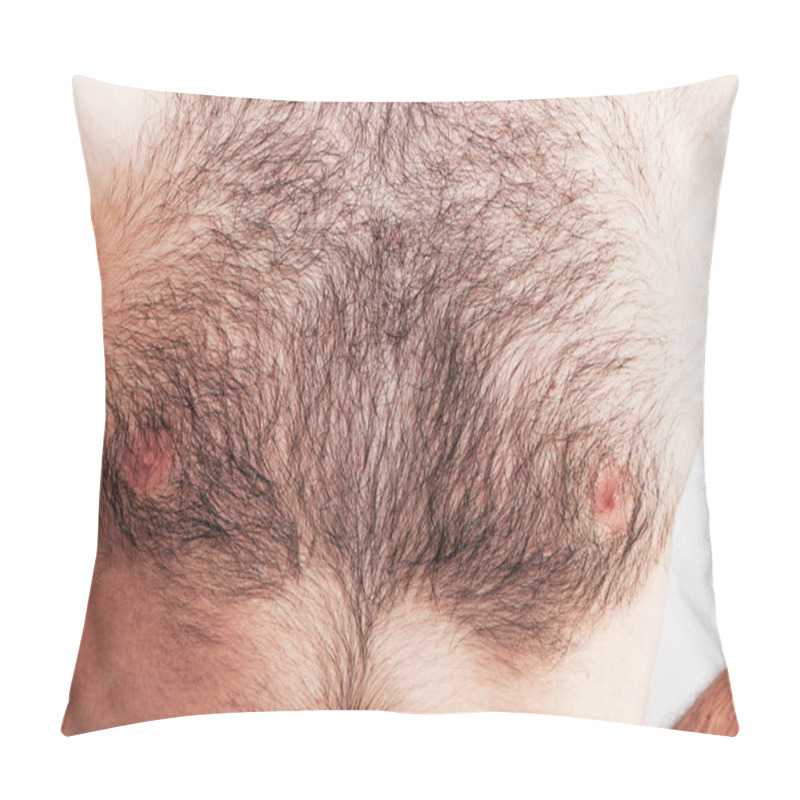 Personality  Boy With Naked Hairy Chest On White Background Pillow Covers