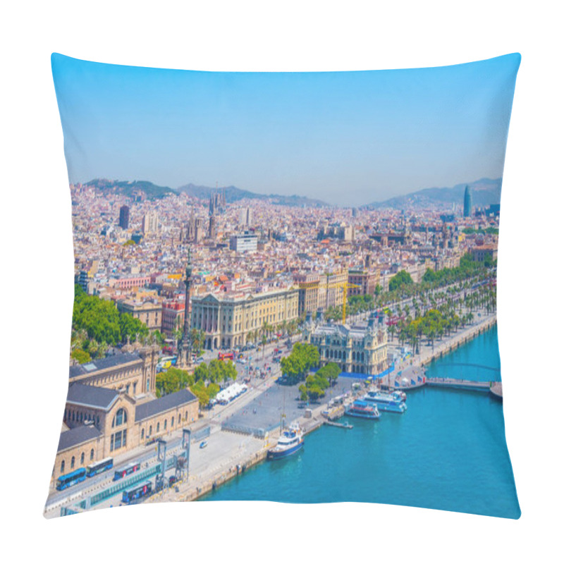 Personality  BARCELONA, SPAIN, JUNE 28, 2019: Aerial View Of Passeig De Colom In Barcelona, Spain Pillow Covers