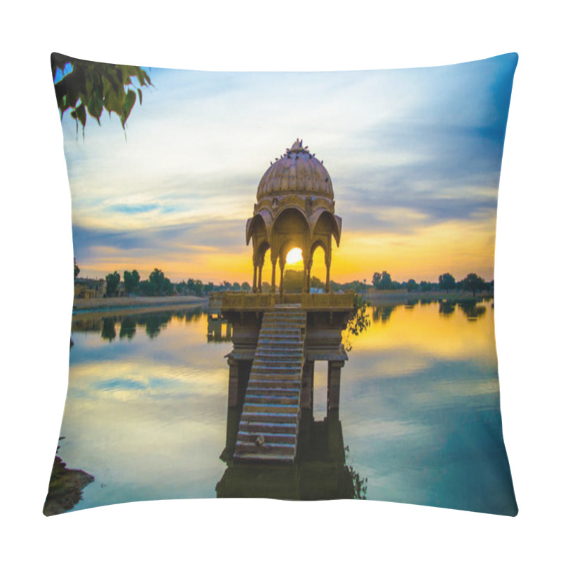 Personality  Gadsisar Sagar Lake In Jaisalmer Rajasthan, Sunrise At Gadsisar Sagar Lake Pillow Covers