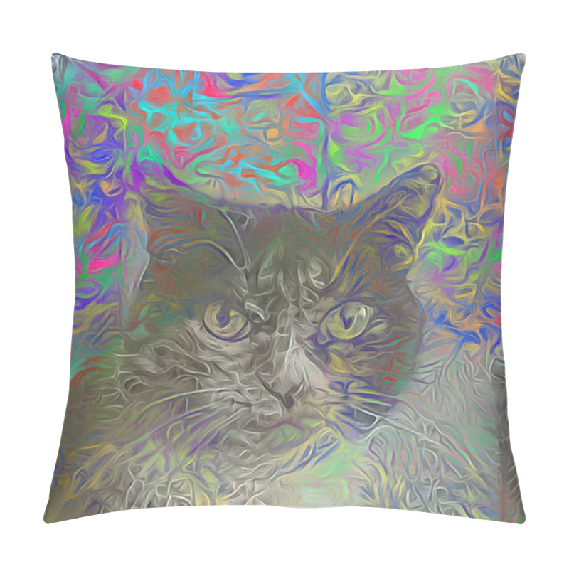 Personality  Digital Painting. Cute Kitten. 3D Rendering Pillow Covers