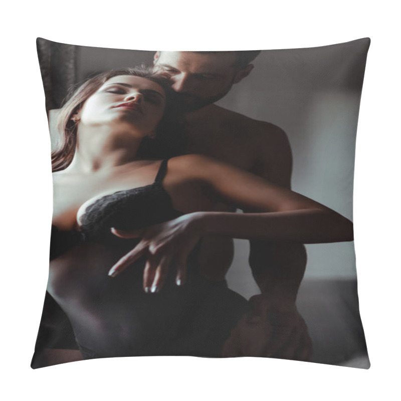 Personality  Sexy Passionate Couple Standing With Closed Eyes Near Window Pillow Covers