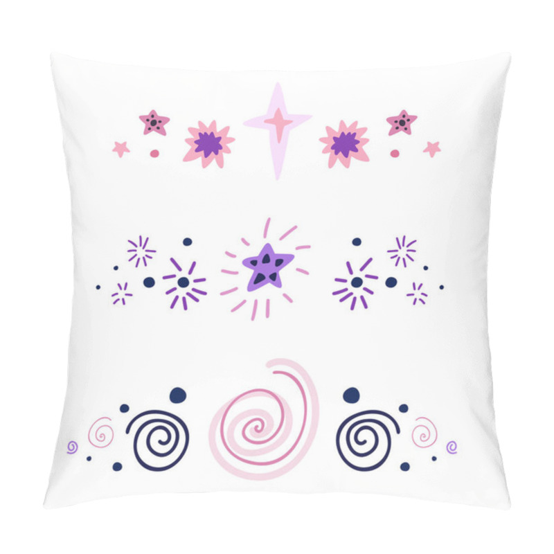 Personality  Set Of Spacers With Stars, Dots And Spiral. Vector Space Design Elements. Hand Drawn Flat Baby Cosmos Text Delimiters For Articles, Invitations And Cards. Constellations And Planetarium Pillow Covers