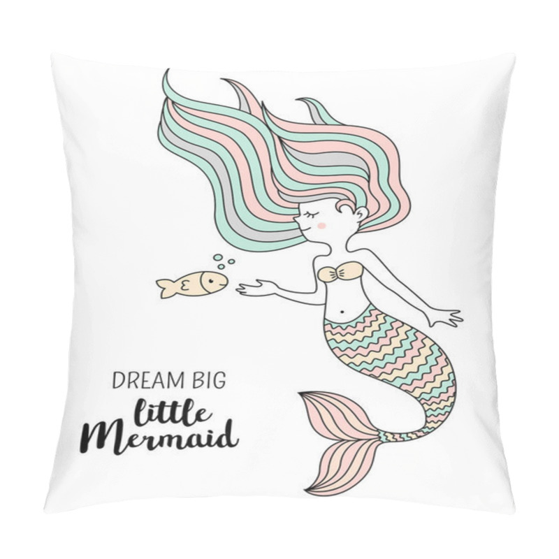 Personality  Cute Little Mermaid With Fish. Under The Sea Vector Illustration. Dream Big Little Mermaid Pillow Covers