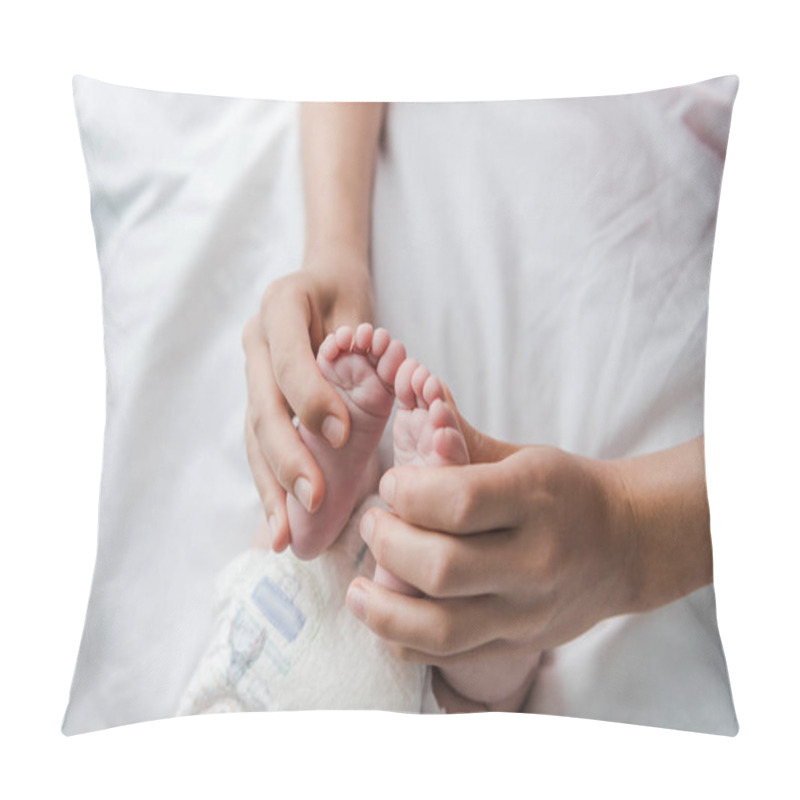 Personality  Top View Of Mother Doing Massage While Touching Legs Of Infant Baby  Pillow Covers