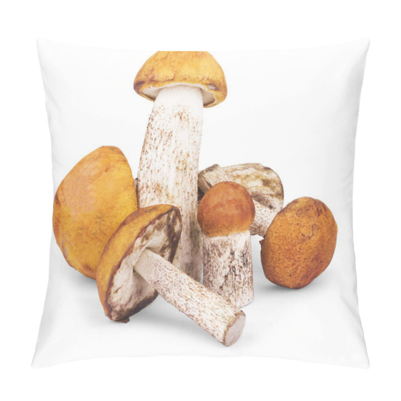 Personality  Fresh Forest Edible Mushrooms On A White Background Pillow Covers