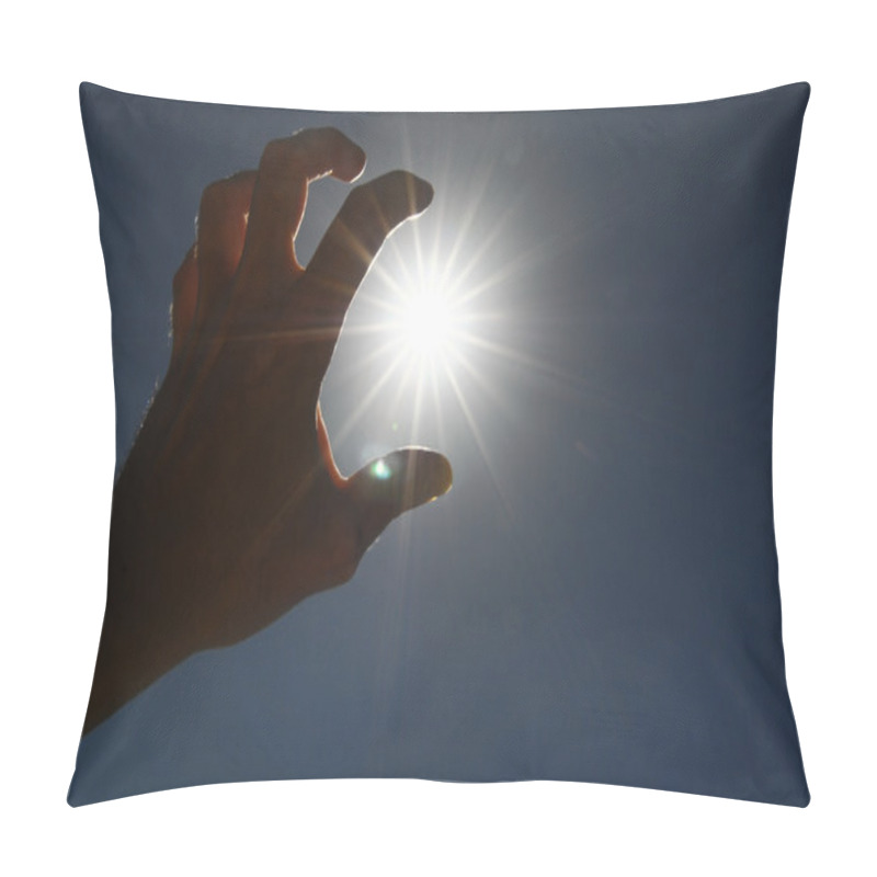 Personality  One Hand Catching The Sun Stars On A Blue Background Pillow Covers