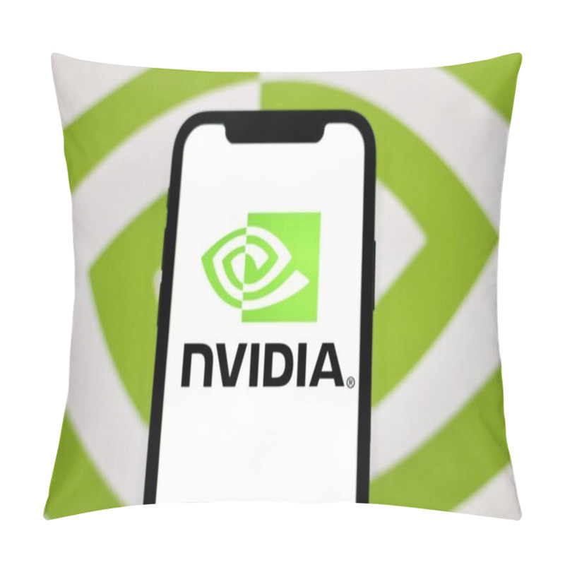 Personality  In This Photo Illustration, The NVIDIA Logo Is Displayed On A Smartphone Screen.Indonesia - May 28th 2024. Pillow Covers