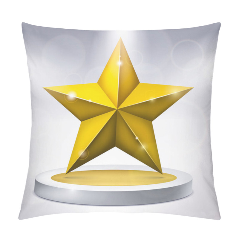 Personality  Gold Five-pointed Star On The Illuminated Podium, Award Pedestal, Geometry Shape, Vector Design For You Project Pillow Covers