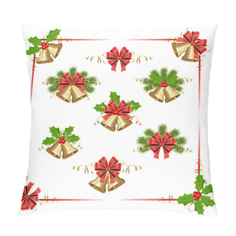 Personality  Christmas Elements With Bells And Holly Berry Pillow Covers