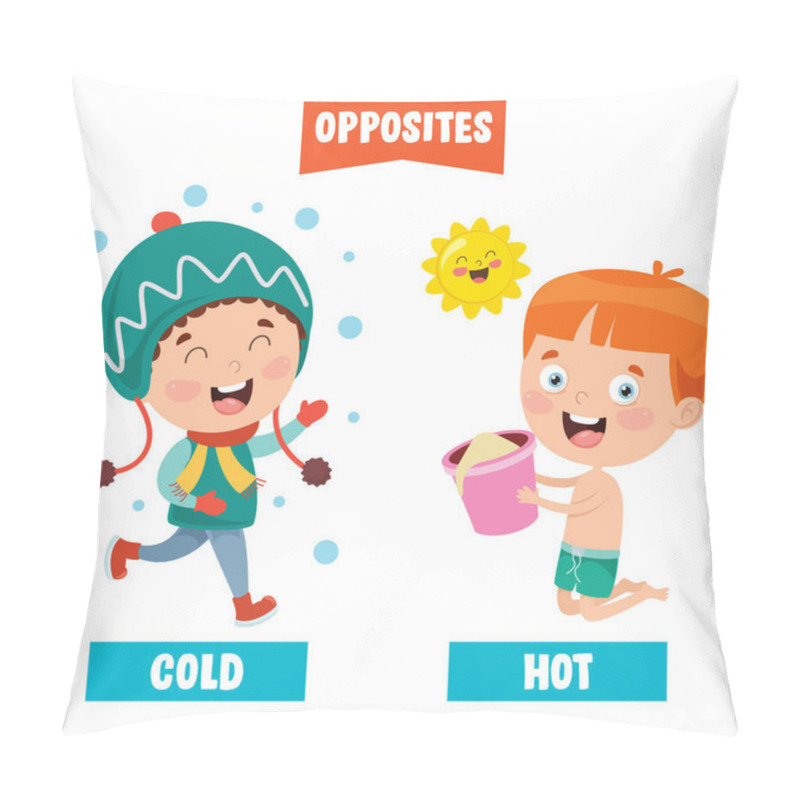 Personality  Opposite Adjectives With Cartoon Drawings Pillow Covers