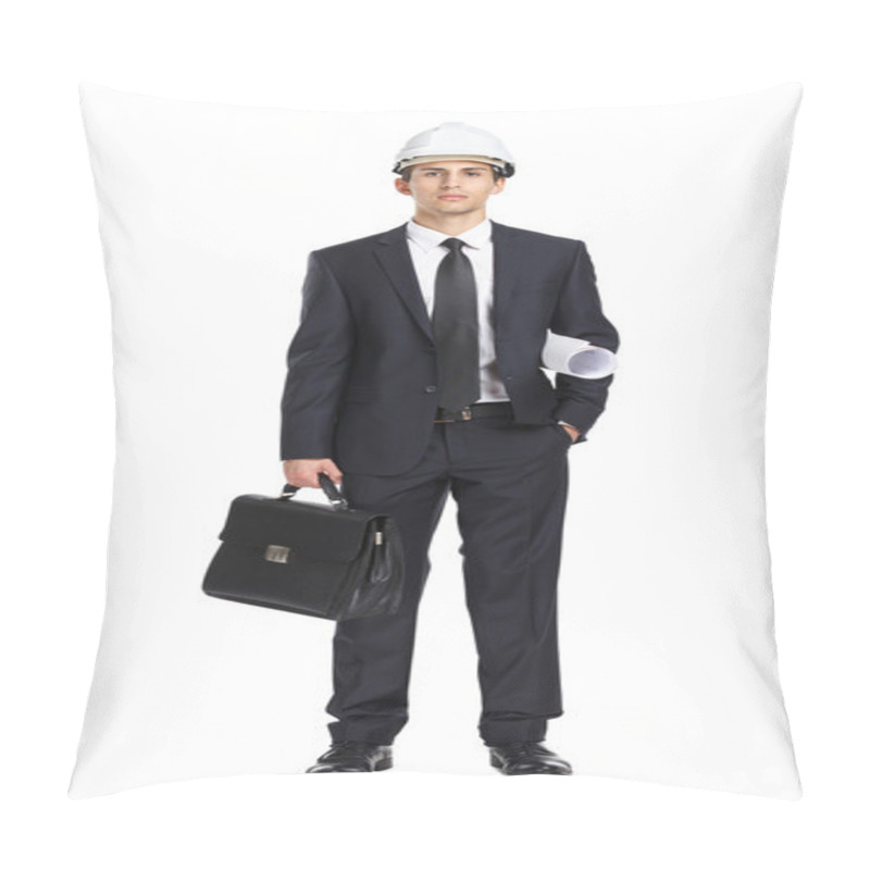 Personality  Engineer In Helmet Handing Layout And Briefcase Pillow Covers