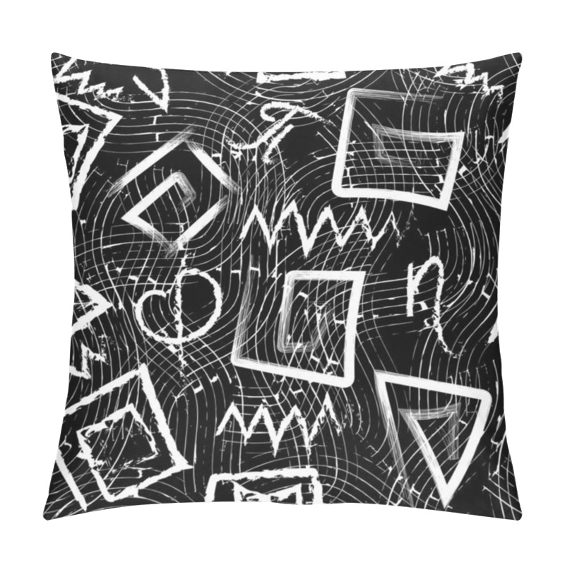 Personality  Greek Black And White Grunge Seamless Pattern. Vector Grungy Wav Pillow Covers