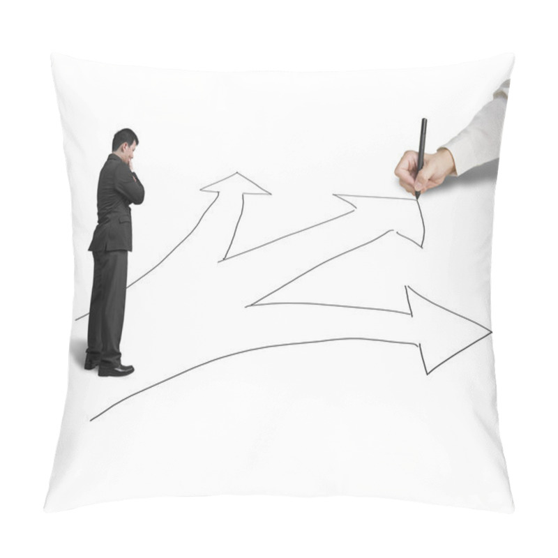 Personality  Businessman Drawing 3 Ways On White Background, Another Thinking Pillow Covers