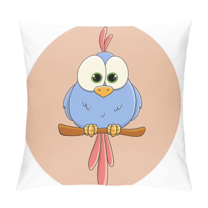 Personality  A Cute Painted Blue Parrot With Bright Red Feathers And A Tuft Sits On A Perch. A Tropical Bird. A Feathered Chick. Macaw Parrot. A Pet. A Wild Bird. Funny Children's Character. Vector. Pillow Covers