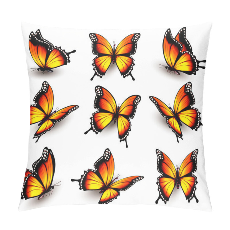 Personality  Beautiful Orange Butterfly In Different Positions. Vector. Pillow Covers