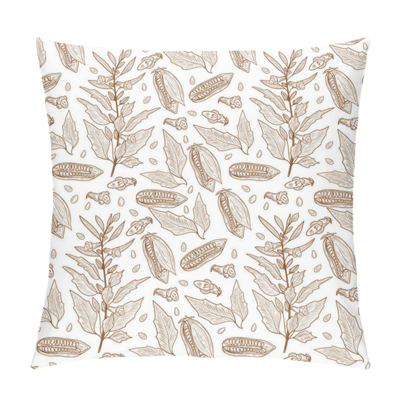 Personality  Sesame. Wallpaper, Seamless. Plant, Leaf, Seed, Fruit. Sketch. Monochrome. On A White Background Pillow Covers