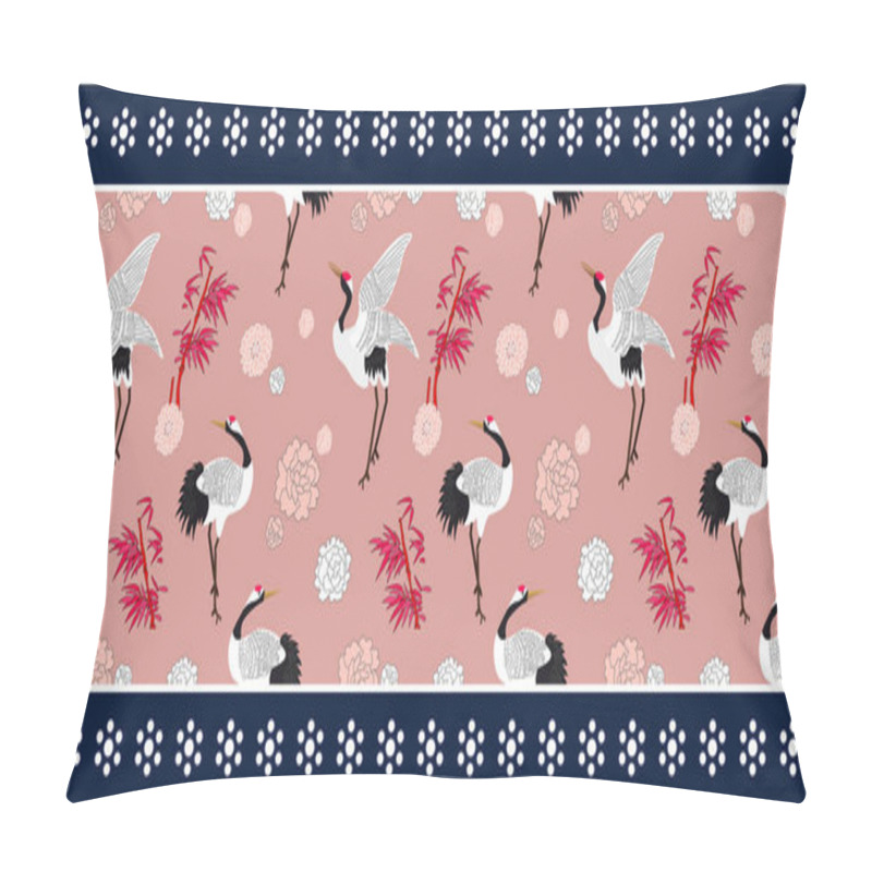 Personality  Border With Cranes And Flowers. Pillow Covers