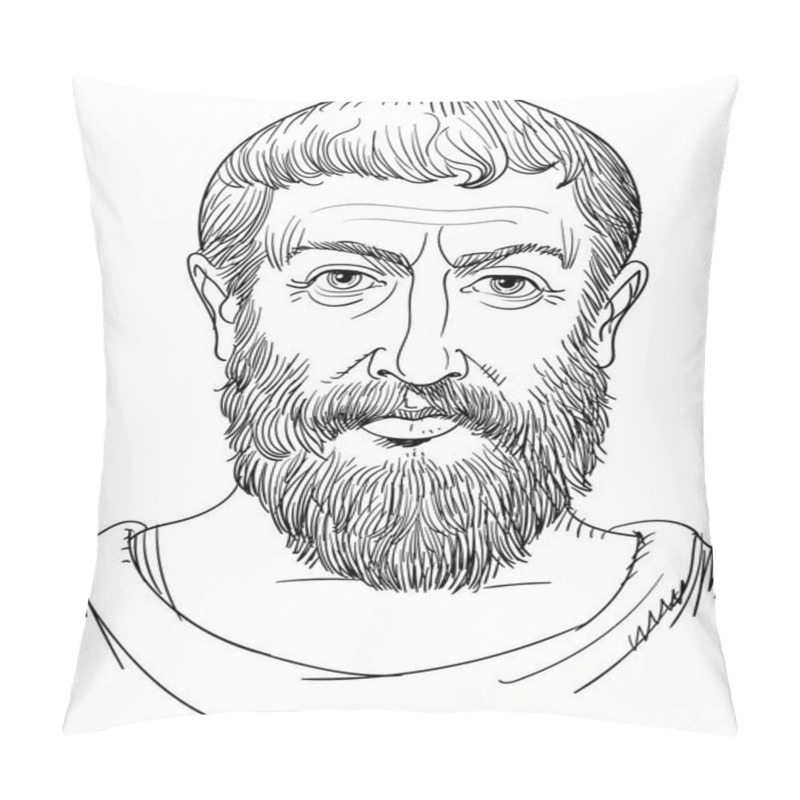 Personality  Parmenides Portrait In Line Art Illustration. Greek Philosopher, Vector Pillow Covers