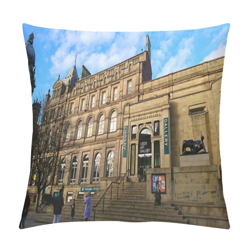 Personality  Leeds, UK - 2.2.2018: Visitors Taking A Photo In Front Of The Entrance And Facade Of Leeds Art Gallery On Victoria Square Under A Blue Sky Before The Pandemic Pillow Covers