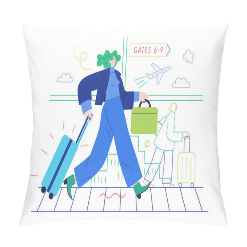 Personality  Business Topics - Business Trip. Modern Flat Vector Pillow Covers