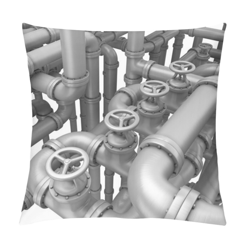 Personality  Maze Made Of Steel Pipes. Fantasy Pipeline At Chemical Factory. Pillow Covers