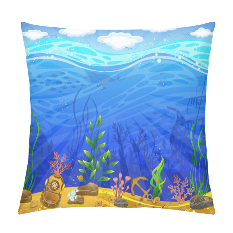 Personality  Underwater World. Sea Bottom, Plants, Anchor, Underwater Helmet. Pillow Covers