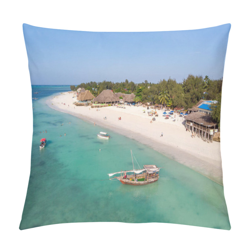 Personality  Top Aerial View On The Beautiful White Sand Ocean Coast In Nungwi At Zanzibar Island, Tanzania Pillow Covers