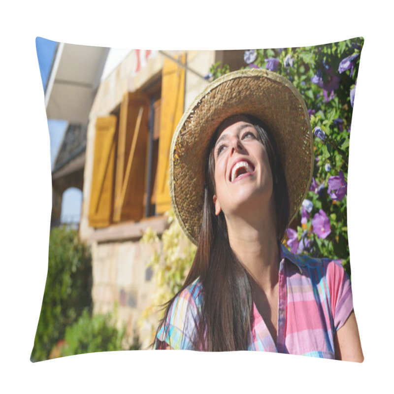 Personality  Woman Outside Country House Pillow Covers