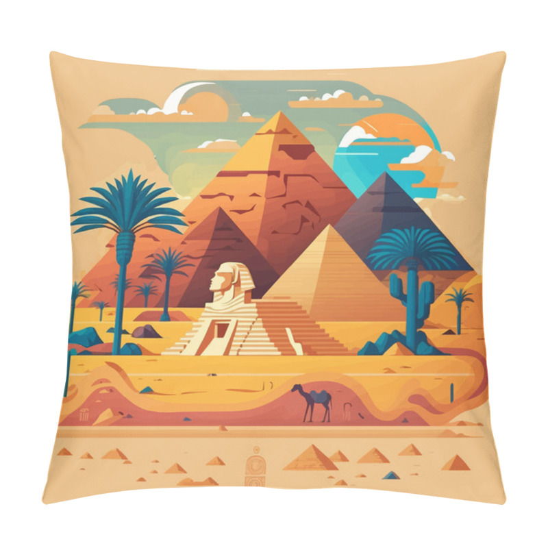 Personality  Pyramid Of Egypt Background. History Symbols Of Egyptians. Egyptian Landmark Pyramid Architecture, Flat Vector Illustration Of Tourism Landmark Pillow Covers