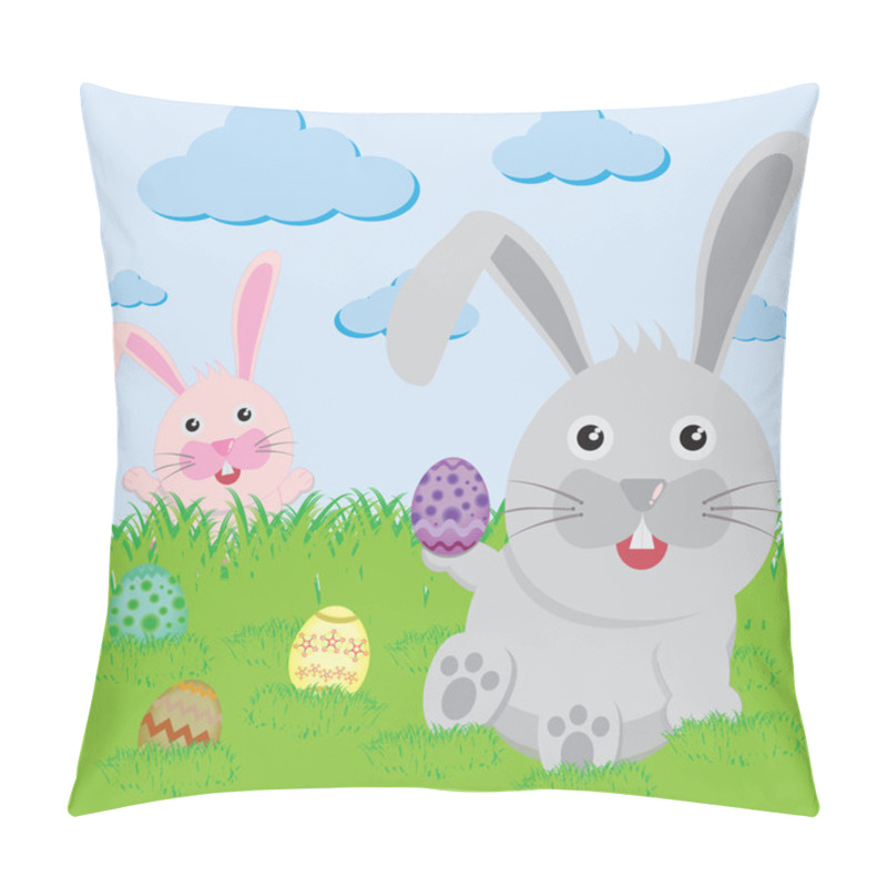 Personality  Easter Bunny Playful With Painted Eggs Pillow Covers