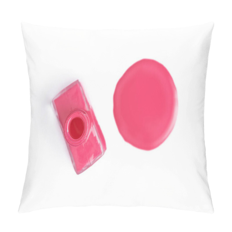 Personality  Top View Of Pink Nail Polish On White Background Pillow Covers