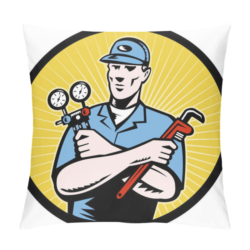 Personality  Repairman Serviceman Holding Ac Manifold Gauge Wrench Pillow Covers