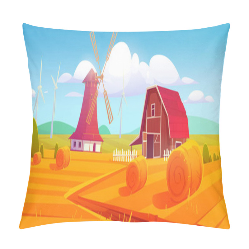 Personality  Windmill And Barn On Farm Nature Rural Background Pillow Covers