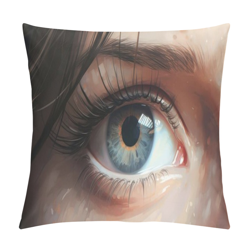 Personality  Close-up Of A Female Eye With Captivating Blue And Orange Hues, Showcasing Delicate Lashes And Detailed Textures. Pillow Covers