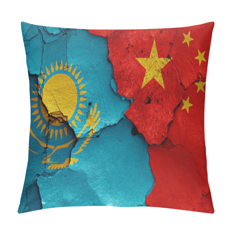 Personality  Flags Of Kazakhstan And China Painted On Cracked Wall Pillow Covers